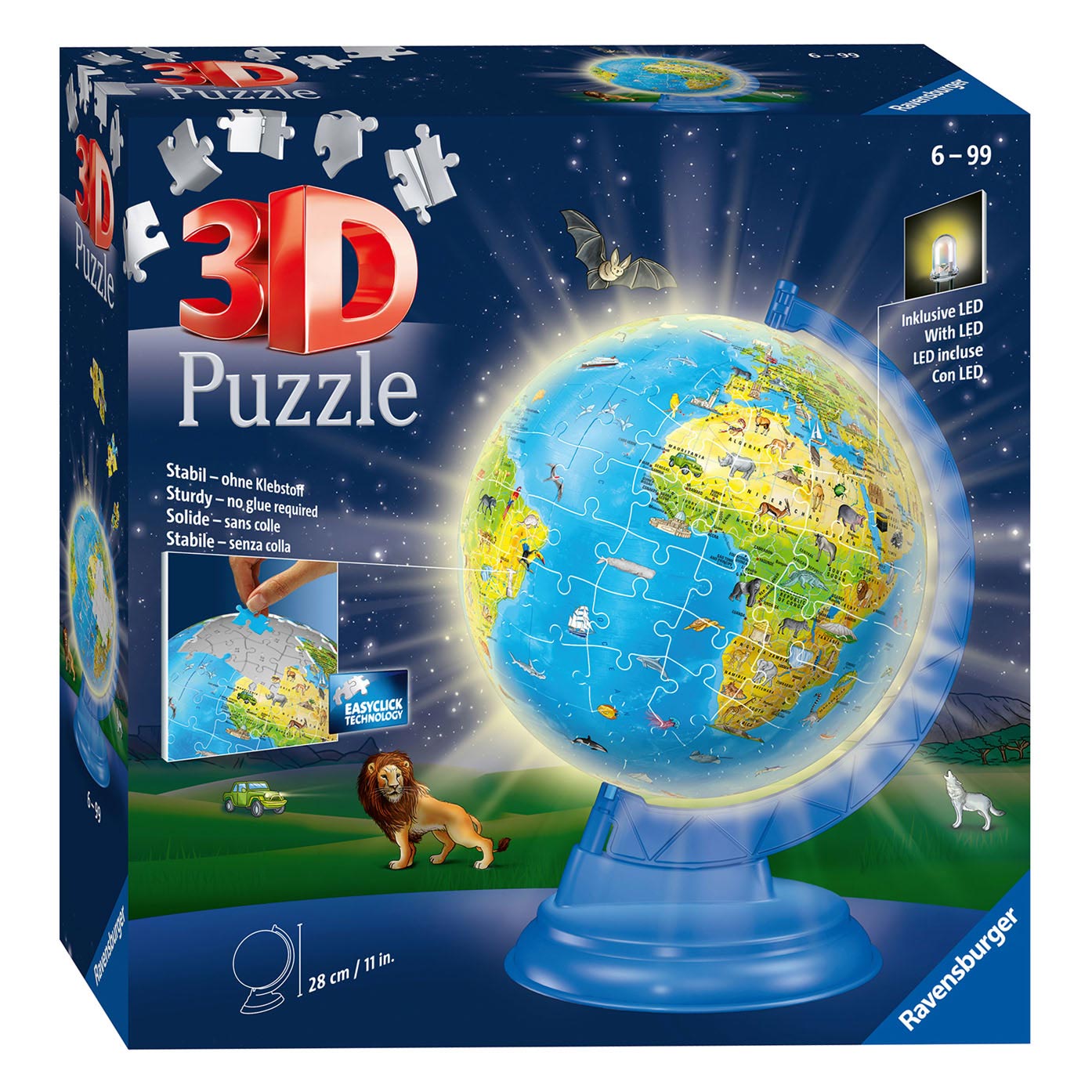 XXL Kinder Globe Night Edition Engelstalig 3D Puzzel, 180st. - Klik op de afbeelding om het venster te sluiten