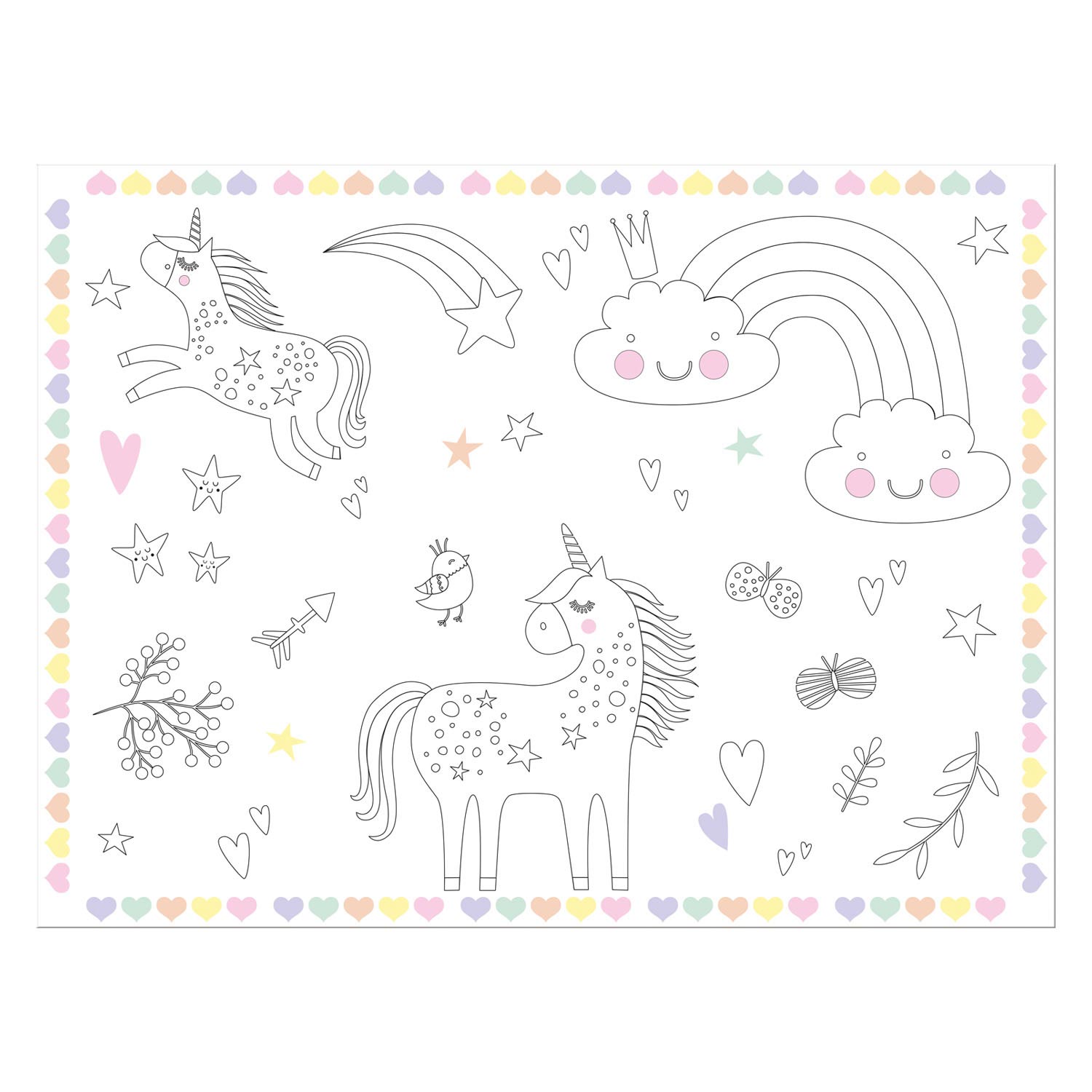 Inkleurbare Placemats Unicorns & Rainbows, 6st. - Klik op de afbeelding om het venster te sluiten