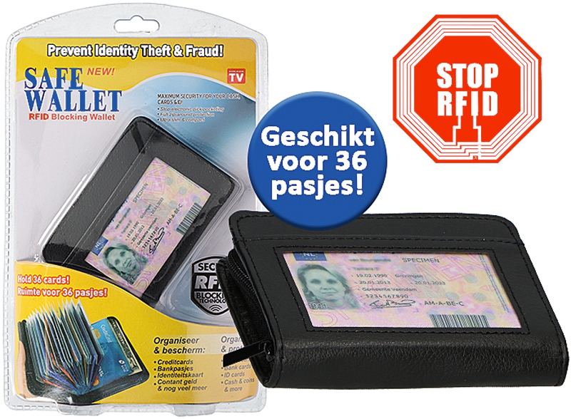 Safe Wallet Pasjeshouder met RFID beveiliging Safe Wallet Pasjeshouder met RFID beveiliging