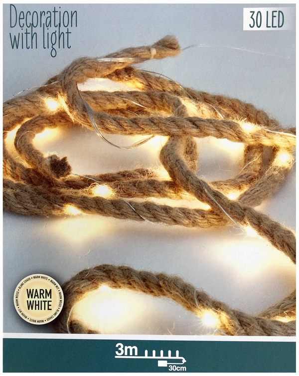 4 stuks Jute touw met ledverlichting - 3 meter 4 stuks Jute touw met ledverlichting - 3 meter