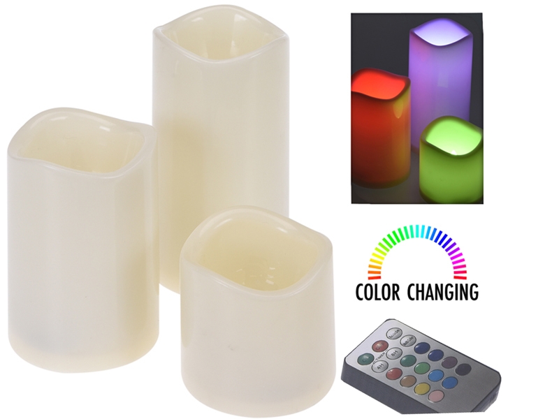 Kleurveranderende LED-kaarsen met afstandsbediening - set van 3 Kleurveranderende LED-kaarsen met afstandsbediening - set van 3