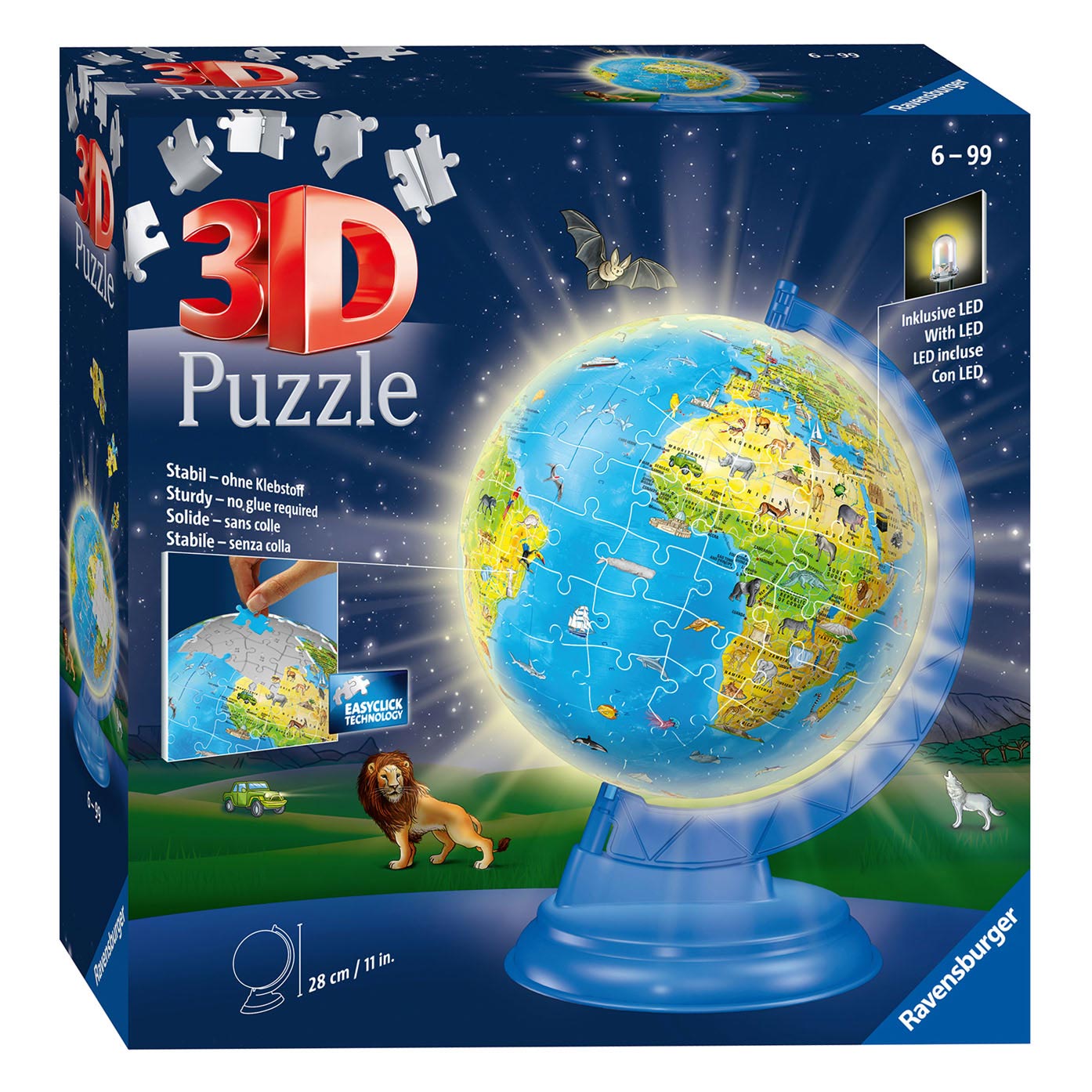 XXL Kinder Globe Night Edition Engelstalig 3D Puzzel, 180st.