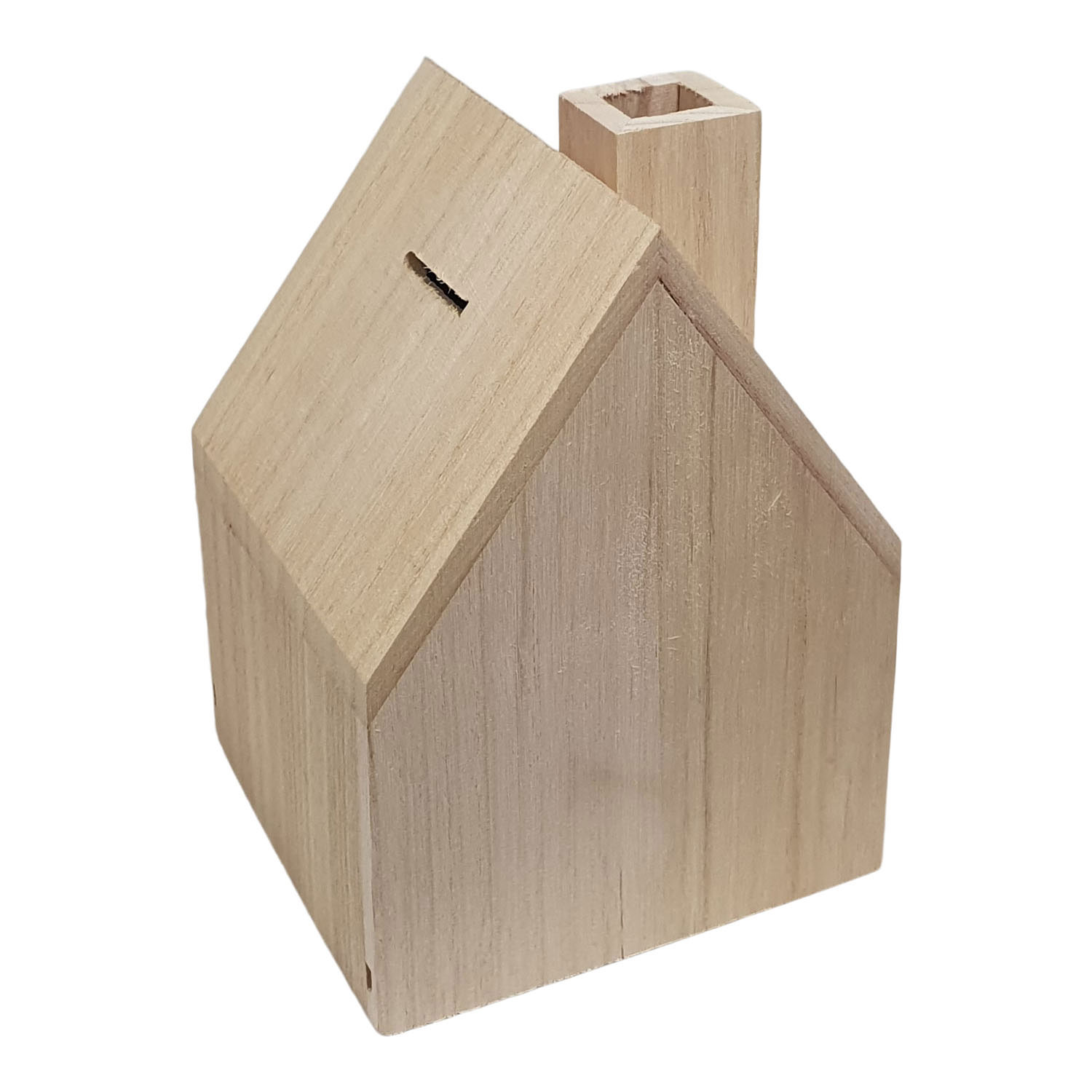 Spaarpot Huis met Schoorsteen Paulownia Hout