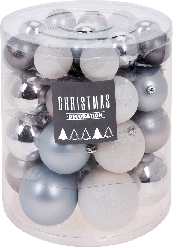 Kerstballenset - 44 stuks plastic - zilver-wit-frozen