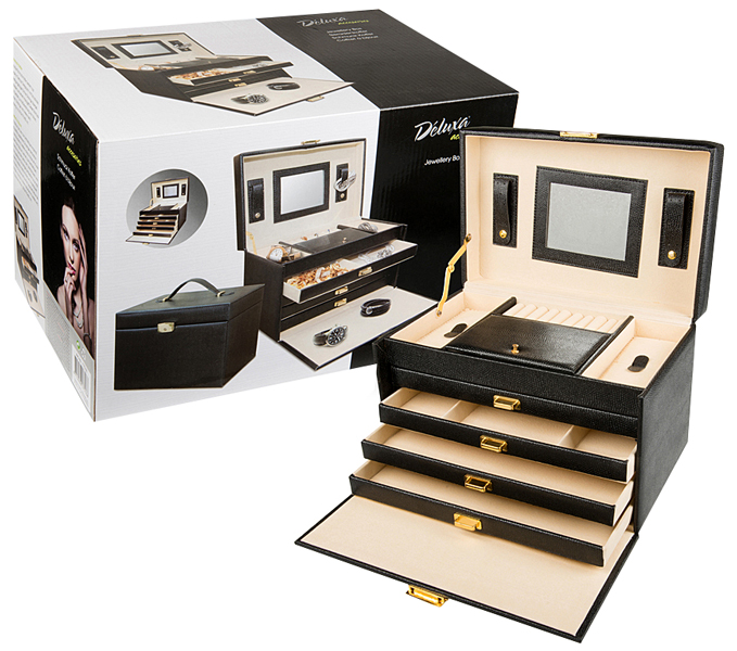 Luxe sieradenbox met spiegel (30,5x19,5x20) Luxe sieradenbox met spiegel (30,5x19,5x20)