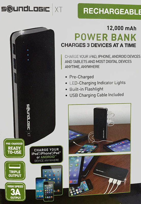 Soundlogic Power bank voor 3 apparaten (12,000mAh) met zaklamp Soundlogic Power bank voor 3 apparaten (12,000mAh) met zaklamp