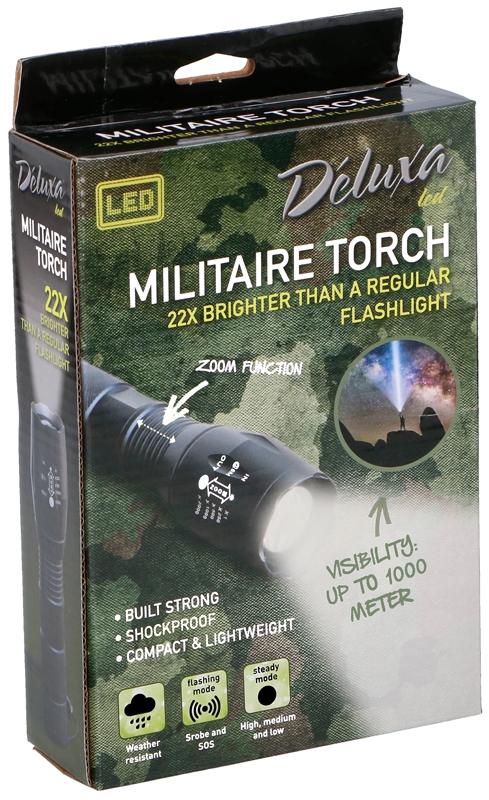 Militaire LED zaklamp met zoomfunktie Militaire LED zaklamp met zoomfunktie