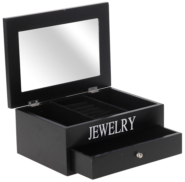 Juwelenkistje met spiegel en lade zwart