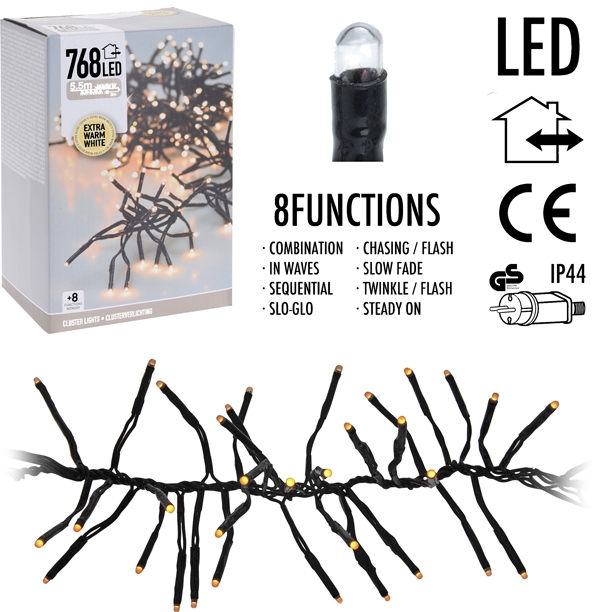 Clusterverlichting 768 LED - 5.5m - extra warm wit Clusterverlichting 768 LED - 5.5m - extra warm wit