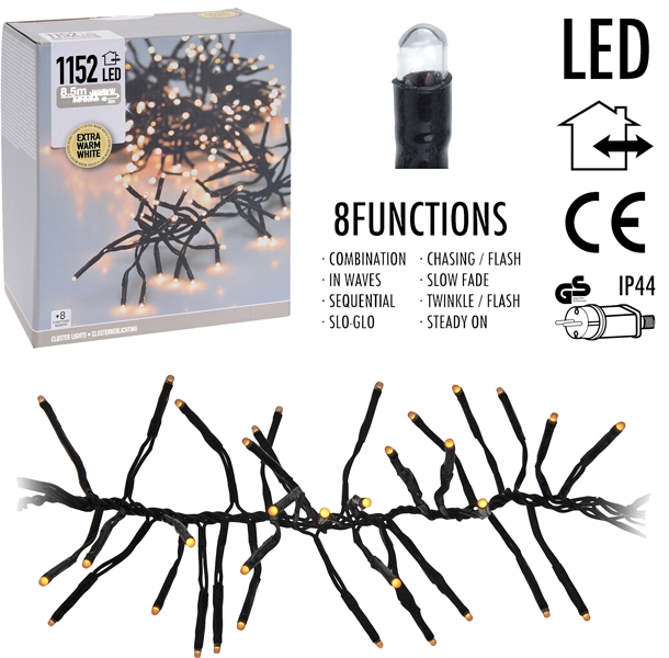 Clusterverlichting 1152 LED - 8.5m - extra warm wit Clusterverlichting 1152 LED - 8.5m - extra warm wit