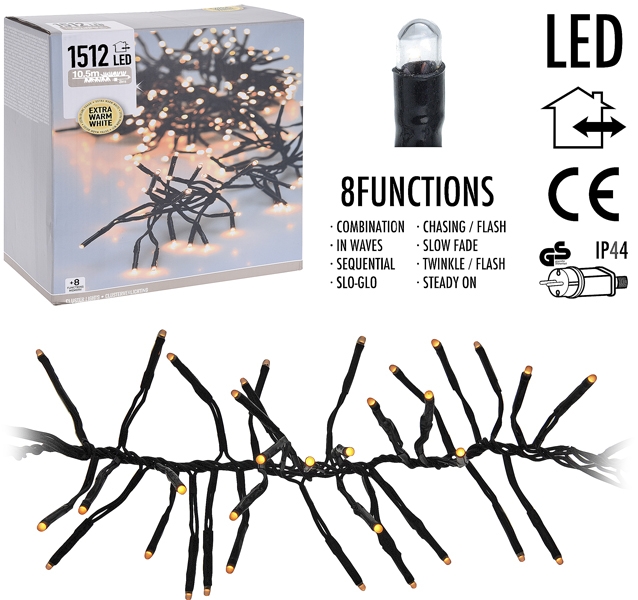 Clusterverlichting - 1512 LED - 11m - extra warm wit Clusterverlichting - 1512 LED - 11m - extra warm wit