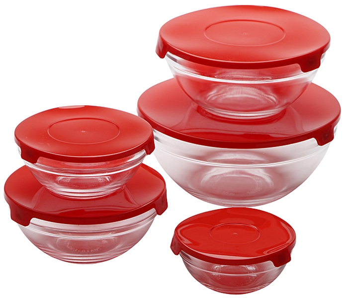 Renberg Glazen Voorraadschalen - 10 schalen + 10 deksels - rood Renberg Glazen Voorraadschalen - 10 schalen + 10 deksels - rood
