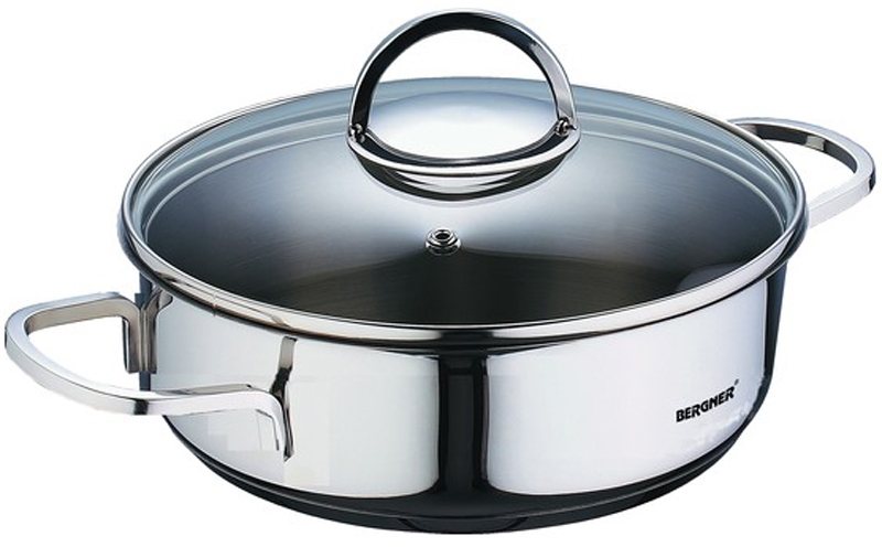Bergner Classic Hapjespan - RVS - Ø26 cm - met glazen deksel Bergner Classic Hapjespan - RVS - Ø26 cm - met glazen deksel