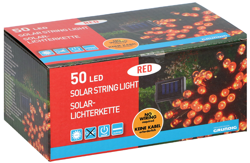 Grundig Solar snoerverlichting 50 LED's rood