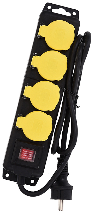 Stekkerdoos 4-voudig spatwaterdicht 3x1.5mm2 Randaarde Stekkerdoos 4-voudig spatwaterdicht 3x1.5mm2 Randaarde