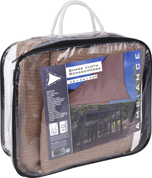 Schaduwdoek driehoek 3.6m x 3.6m x 3.6m - zand Schaduwdoek driehoek 3.6m x 3.6m x 3.6m - zand