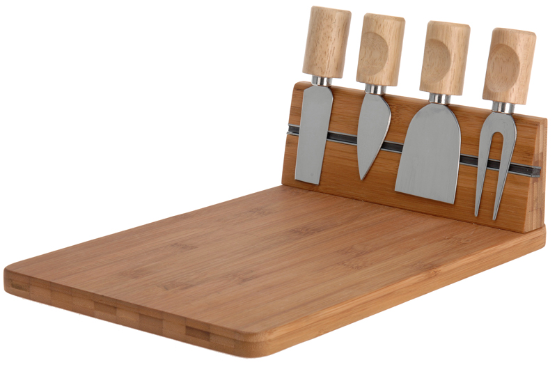 Excellent Houseware Bamboe kaasplank met 4 kaasmessen Excellent Houseware Bamboe kaasplank met 4 kaasmessen